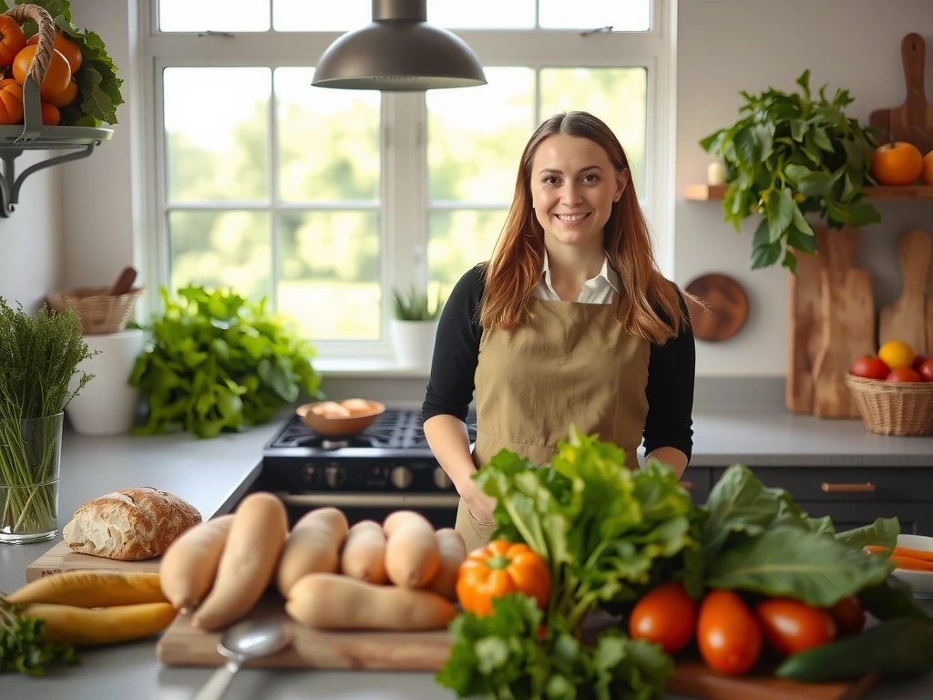Ernährungsberaterin bei der Arbeit mit natürlichen Lebensmitteln